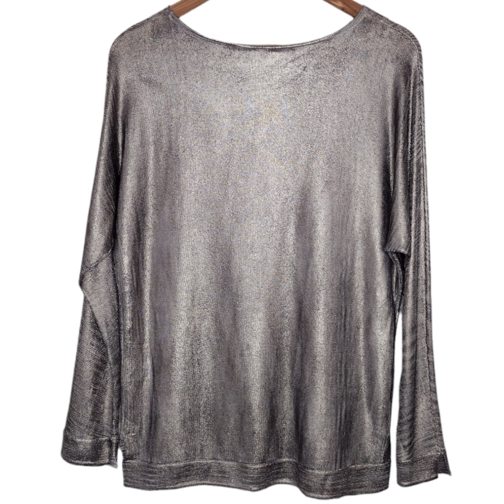 Halston Heritage Women's Metallic Gold Scoop Neck Long Sleeve Blouse Size S - Picture 2 of 12